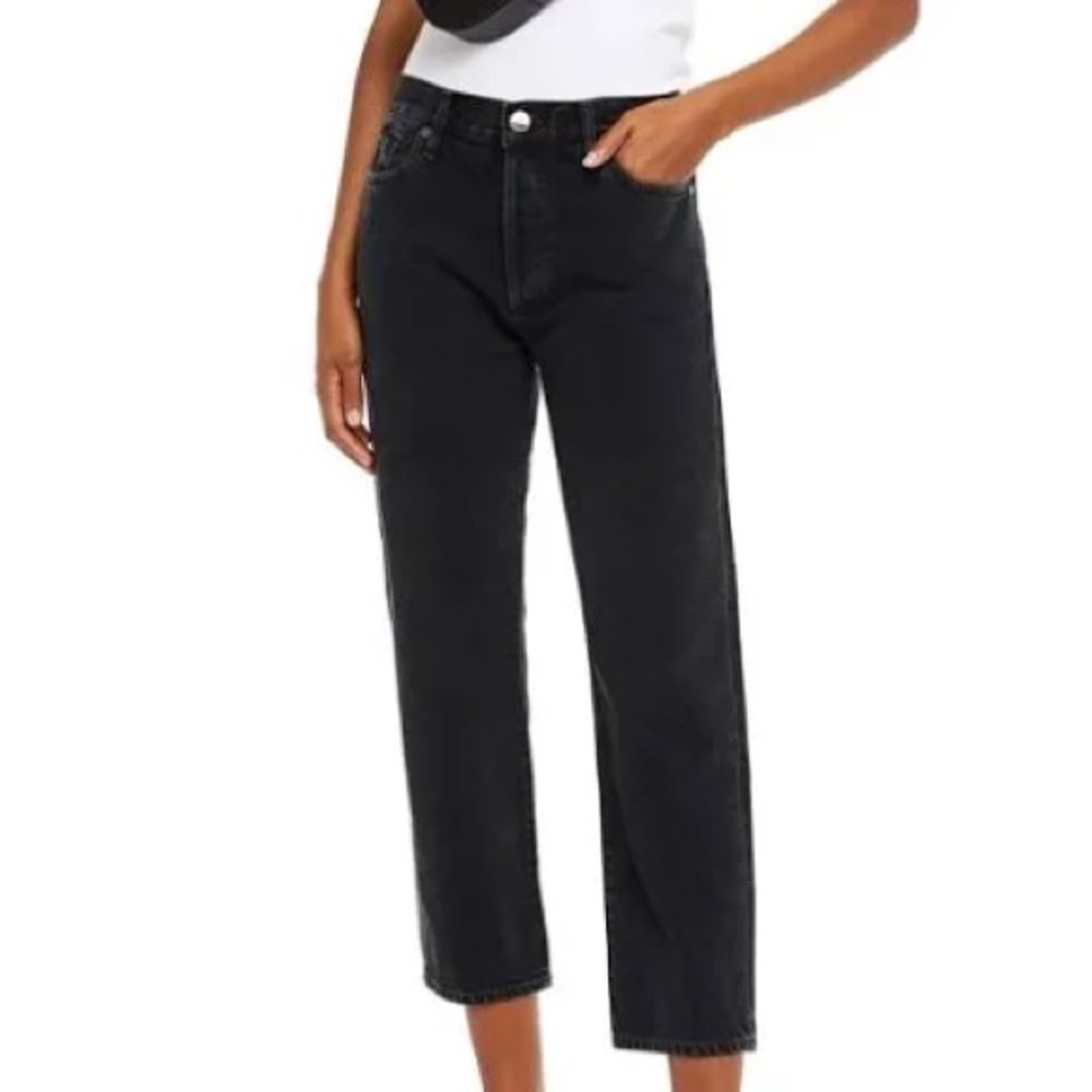 GOLDSIGN Jeans Women 30 Black High Rise Straight Leg Button Fly Denim‎ Pants
